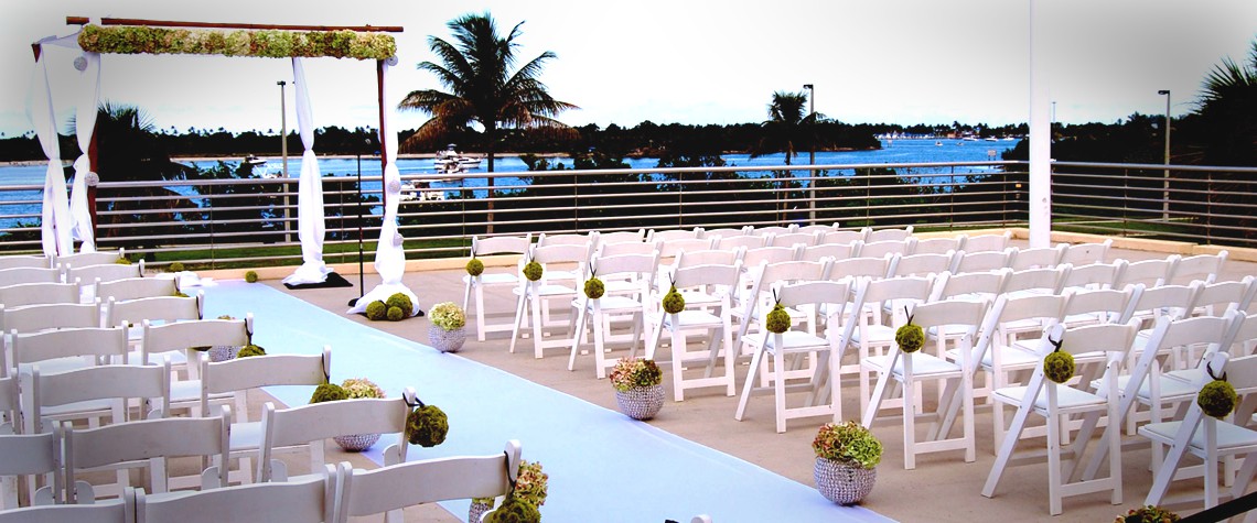 Wedding setup on the Bayview Terrace at FIU's Roz and Cal Kovens Conference Center